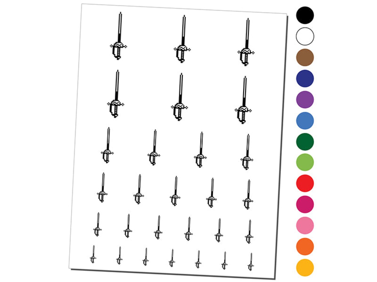 Pixel Rapier Fencing Sword RPG Video Games Temporary Tattoo Water Resistant Fake Body Art Set Collection